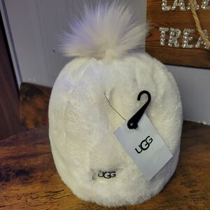 UGG Kids off white Furry Pom-Pom Hat